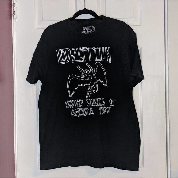 Led Zeppelin 1977 North American Tour Black Band Tee Shirt L - Picture 1 of 9